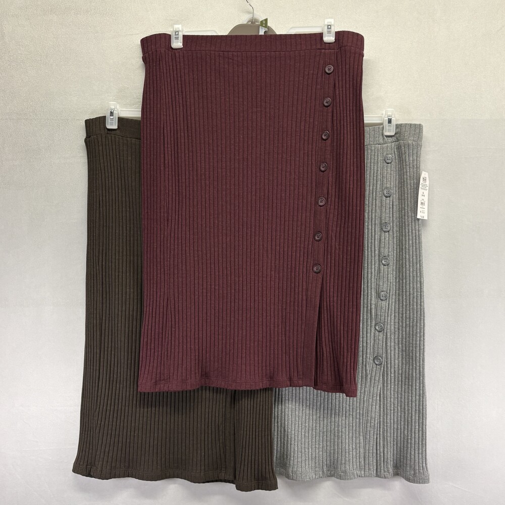 Time and Tru Women's Ribbed Knit Midi Skirt XL (16-18) NWT – Set of 3 Colors
